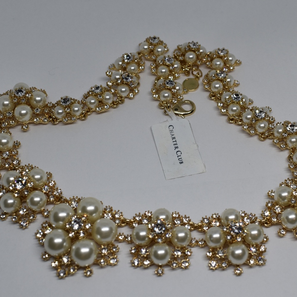 Charter Club Gold Tone Crystal Pearl Necklace